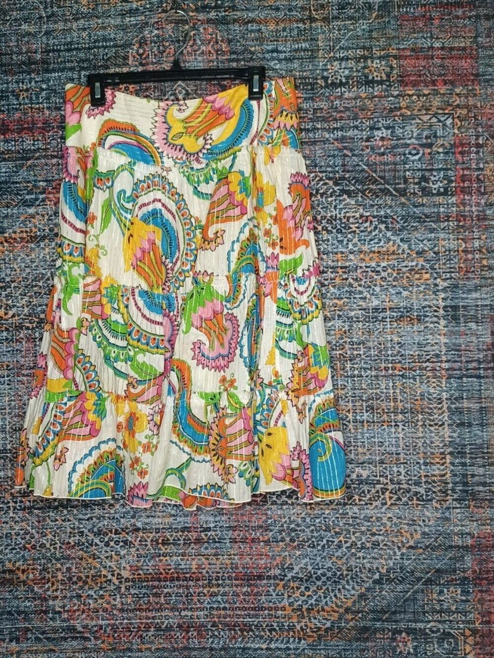 Trina Turk womens colorful floral paisley striped glitter skirt 6 USA